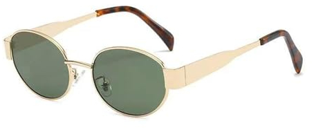 WDZAYXC Retro oval Metall modische Sonnenbrille für Damen Herren, UV-Schutz(Gold/Dunkelgrün)