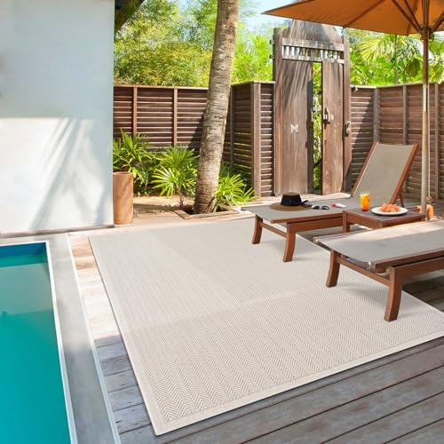 the carpet Lagos robuster Outdoor Teppich, modern, Wetterfest & UV-beständig, für Balkon, Terrasse und Wintergarten, Aber auch für die Küche geeignet, flachgewebt, Creme 2, 120 x 170 cm