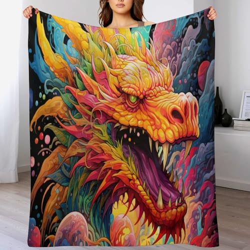 Drachen Decke Fleecedecke,Weiche Warme Fuzzy Überwurfdecken Kinder Oder Erwachsene Für Krippe Bett Couch Stuhl Four Seasons Wohnzimmer Reisen Outdoor(180×200cm)