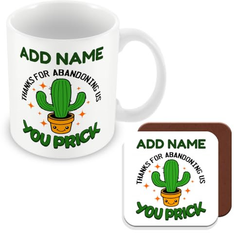MUGGZ Personalised - Leaving Work Cactus Mug & Coaster Gift - Thanks for Abandoning Us - Giftset - Made in The UK – Custom Funny Coffee Mug – Unique Gift for Friends & Family
