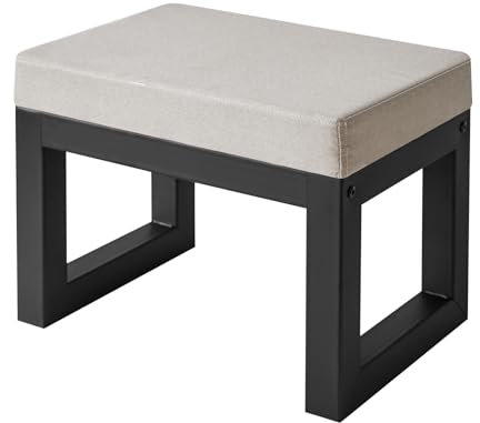 IBUYKE 16” Kleiner Fußhocker Ottomane, Rechteckige Leinen Fußablage Hocker mit Gepolstertem Sitz und Metallbeinen, Moderne Ottomane Fußstütze für Wohnzimmer Schlafzimmer Sessel, Grau WBD001G-X