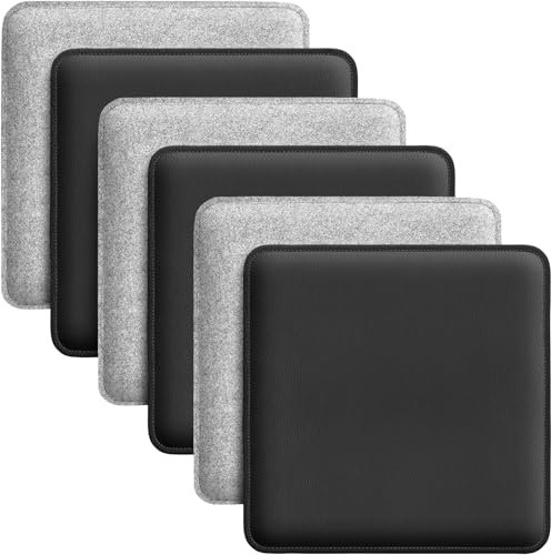 Miqio Design Sitzkissen | Wendekissen Rechteckig aus Filz und Kunstleder | Stuhlkissen 35x35 cm | 6er-Set | Sitzauflage für Bank und Stuhl | Hellgrau-Schwarz