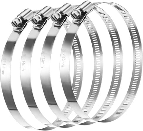 4 Pcs Adjustable Stainless Steel Hose Clips, Large Size Metal Worm Gear Fuel Line Pipe Clamps for Dryer Vent Air Duct Automotive Plumbing
