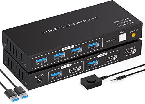 VPFET 4K120Hz HDMI KVM Switch 2 PC 1 Monitor 8K60Hz 2 Port Switches pour 2 Computer Partageant Clavier et Souris avec Support 4 USB3.0 Contrôle de Bureau Inclus 2 Câbles USB3.0