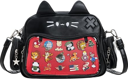 ZAROXOXS Kawaii Ita Bag Rucksack, Crossbody-Tasche, Katzen-Schultertaschen, Mehrzweck-Pin-Display mit Einsatz