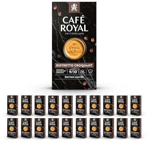 200 Capsules Café Royal Lignac Ristretto Croquant - Capsules en Aluminium Compatibles avec les Machines à café Nespresso®* Alu à usage Domestique - Intensité 9/10-100% Arabica - Rainforest Alliance