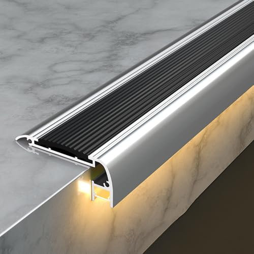 ZYXQQJ Treppenkantenleiste Aus Aluminium, Anti-Rutsch-Streifen Mit LED-Lichtschlitz, Stufenkantenleiste Für Kino, Hotel, Zuhause, Schule(Black)