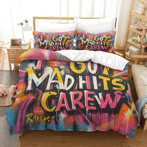 HEYLInUP Graffiti Bettbezug Bettwäsche Set Kinderbettwäsche-Set Reißverschluss Mit Kissenbezug Betten Set Für Jugendliche Kinder Schlafzimmer Single（140x200cm）