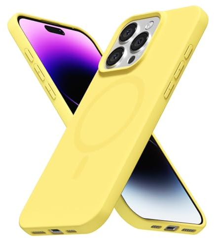 LoeoeL for iPhone 14 Pro Max Case Silicone Mag Safe, Compatible with Magsafe Ultra Slim Thin Magnetic Phone Case for Women Girls, Soft Rubber Gel Matte TPU Solid Color Minimalist Cover, Yellow