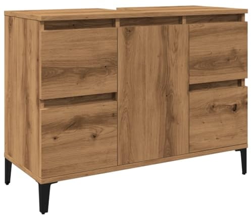 vidaXL Waschbeckenunterschrank, Waschtischunterschrank mit Stauraum, Unterschrank Metallbeine für Badezimmer, Badschrank Badezimmerschrank, Artisan-Eiche Holzwerkstoff