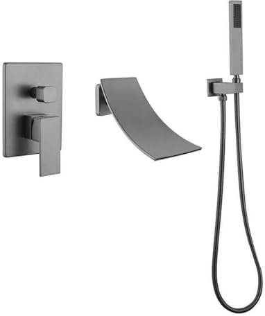 Duscharmatur Grau Badewannenarmatur Wasserfall mit Brause und Brauseschlauch Armatur Dusche Set