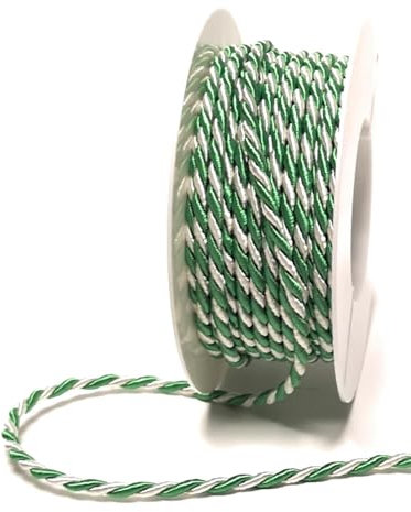 s.dekoda Kordel 15m x 4mm zweifarbig Grün - Weiß Drehkordel Dekoband Kordelband Kordelschnur