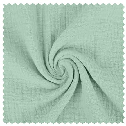 Musselin Meterware überbreit - Musselinstoff uni, Double Gauze, Babycotton Baumwollstoff, Windelstoff, Blusen Kreppstoff *Ab 50cm x 280cm, Farbe: 022 seegrün