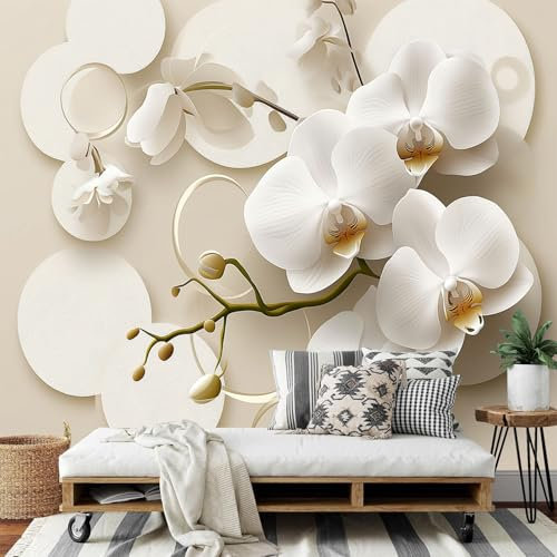 DLERFLOVR Papier Peints Panoramique Orchidée Blanche - Poster Geant Mural 3D Fleurs Élégantes Papier Peint Pour Salon Chambre D'Enfant Coucher Maison Décoration Murale