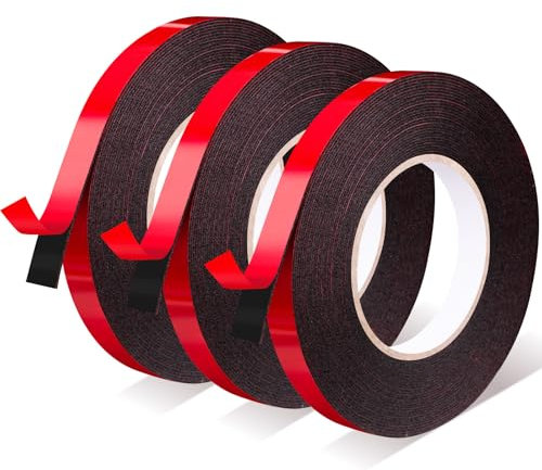 Lanovuto 3 Rouleaux Ruban Adhésif Double Face Extra Fort, Imperméable, Résistant aux Hautes Températures, Adhesif Double Face, pour Exterieur, Décoration, Voiture (10m x 10mm/12mm/15mm)