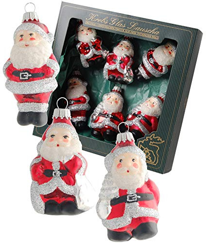 Krebs Glas Lauscha - Weihnachtsdekoration/Christbaumschmuck aus Glas - 6er Set Mini Weihnachtsmänner - Farbe: Rot, Silber - Größe: ca. 7-9 cm