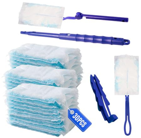 GIDWRIY 50 Pièces Plumeau Poussiere Recharge,Plumeau Telescopique,Plumeaus de Nettoyage,Duster Recharge Dépoussiérante,Kit De Dépoussiérage,Plumeaus Aimanté Recharge avec 2 Poignée pour Bureaux