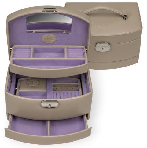 Windrose Automatik-Schmuckkoffer mit Reiseeinsatz merino moda/beige