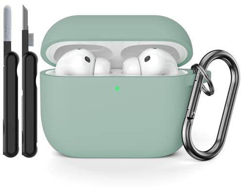 AOTUAO Hülle Kompatibel mit AirPods Pro 3. Generation Hülle Case mit Reinigungsset, Weiches Silikon Stoßfeste Schutzhülle für AirPods Pro 3 Case Cover mit Karabiner, Cloud Grey