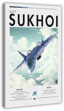 QZFNCOYU Sukhoi Su-57 Kunstposter auf Leinwand, Poster, Schlafzimmer, Dekoration, Landschaft, Büro, Raumdekoration, Geschenk, 20 x 30 cm