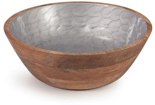 woodluv Large Fruit Salad Bowl 30cm, Acacia Wooden Bread Basket, for Kitchen or Table Centrepiece Decoration, Serving Bowls, Grey