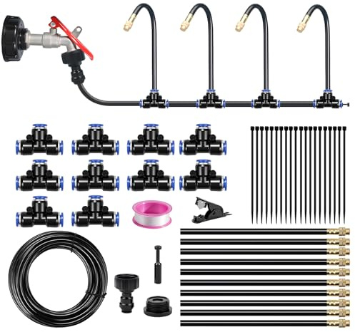 WPKD BLUEIY Kit de Riego Automático de Riego de Jardín Ajustable 360° con 10m de Tubería de PVC y Boquilla de Conexión Rápida,para Jardín,Invernadero,Césped y Plantas