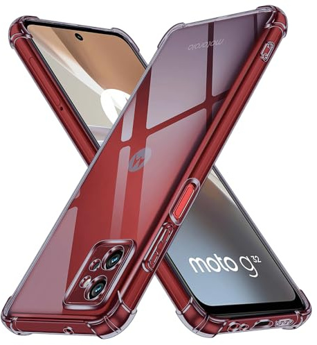 Techsuit für Motorola Moto G32 Hülle mit Soft Touch, Vergilbungsfrei Material, Stoßfest, Luftkissen Ecken, Erhöhte Kanten, Kabelloses Laden Kompatibel, Shockproof Clear Silicone, Rauchschwarz