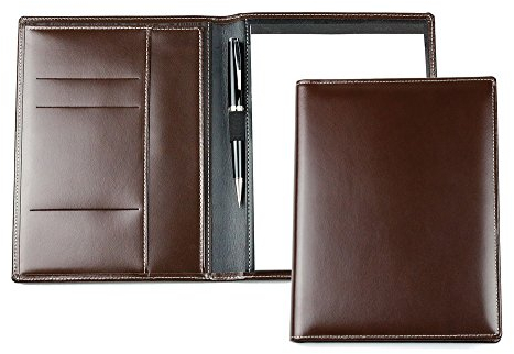 DELMON VARONE - Personalisierbare Schreibmappe DIN A5 Cambridge Top Grain Leder braun, Organizer Konferenzmappe mit Notizblock elegant, Business Besprechungsmappe personalisiert mit Namen oder Logo