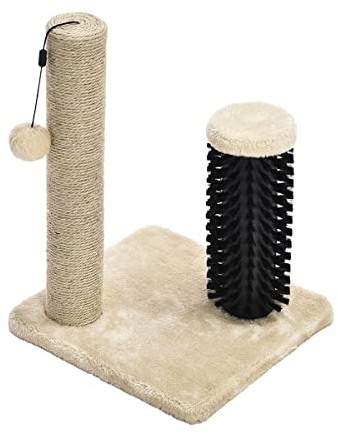 Amazon Basics Rascador para gatos de interior, rascador para gatos pequeños con cepillo para gatitos, 42 cm, beige