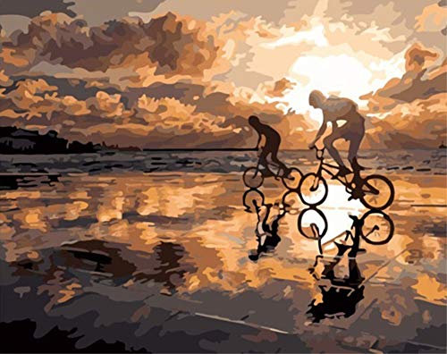 DIY Fabric Decorating Kits, ABEUTY Paint by Numbers Cycling When Sunset 16x20 inches Number Painting Wall Art