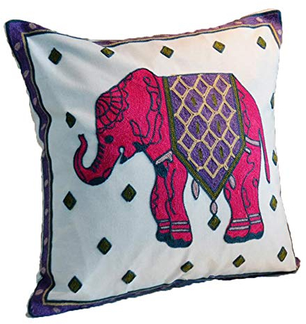 ZUODU Kissenbezug Elefant Rot 45 x 45 cm – Nationale Stickerei Bohemian für Einweihungsparty, Auto, Home Decor, Kissenbezug (roter Elefant)