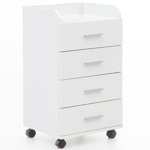 WOHNLING Contenedor de Rollo WL5.748 40 x 70,5 x 33 cm Blanco | Contenedor de Escritorio Armario Enrollable 4 cajones | Cajonera Moderna con Ruedas | Stand contenedor Contenedor de Oficina