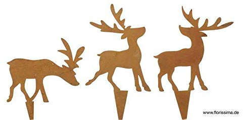 Kleine Beetstecker/Gartenstecker Weihnachten – Weihnachtsdeko Rost – Rostdeko/Dekoration/Gartendeko (Hirsch 12er Set - Höhe: 10cm)