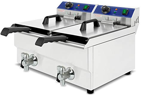 VERTES Friteuse Electrique Professionnelle 2x 13L, 6000W, 230V, Principe de la Zone Froide, Température 50-200°C, Panier à Friture, Fonction Reset, Acier Inoxydable, Fonctionnement à l'Huile