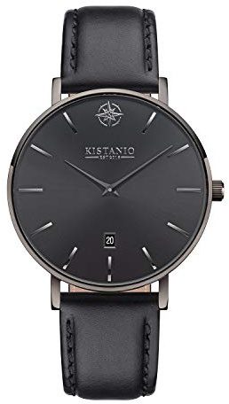 Kistanio Moyen Flache Damenuhr mit Lederband Saphirglas 38 MM Durchmesser Edelstahl Datum Verschiedene Variationen