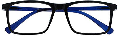 OPULIZE Ink Lunettes de Lecture Monture Grandes Rectangulaires Charnières à Ressort Anti-Rayures Noir et Branches Bleu Transparent Hommes Femmes R4-1 +1.00