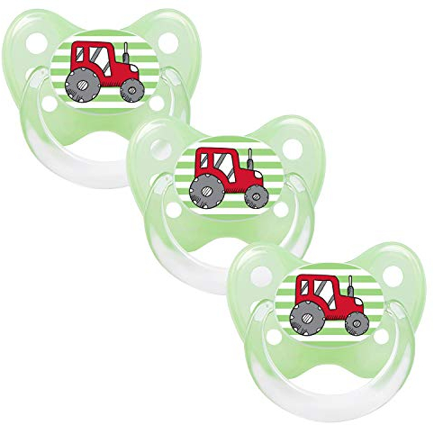 dentistar Silikon Schnuller 3er-Set - Größe 2, 6-14 Monate - Zahn- & kieferfreundlicher Nuckel mit Dental-Stufe – BPA-frei – Made in Germany - Trecker, Grün