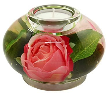Dreamlight Moderner Teelichthalter Windlichthalter aus Glas mit Rosen Durchmesser 11 cm *Exklusive Handarbeit aus Deutschland*