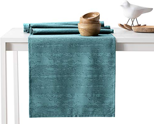 AmeliaHome Tischläufer 40x140 cm Lotuseffekt Wasserabweisend Schlangenhautmuster Petrol Vesta