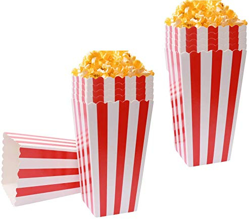 kuou 50 Pcs Popcorn Bags, Small Popcorn Cartons Striped Paper Popcorn Boxes Cardboard Candy Container for Parties, Sweets, Kids, Gifts, Birthday, Wedding, Movie Night (2 x 2.7 x 4.5 inch)