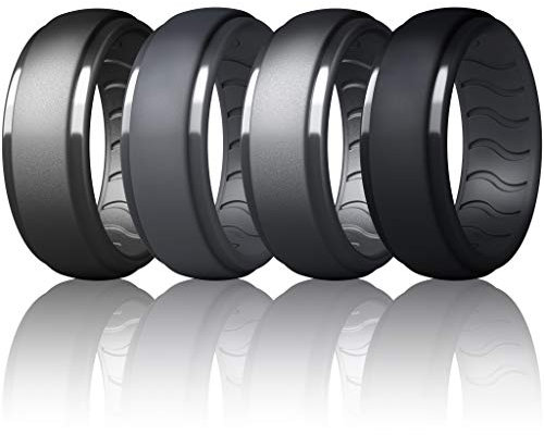 Dookeh Silikonring für Männer, Silikon-Ehering für Männer, Eheringe aus Gummi für Männer (W3-Titanium,Dark Gray,Cast Iron,Black, 12)