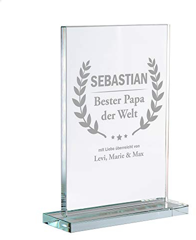 Casa Vivente Glaspokal mit Gravur für den besten Papa, Personalisiert mit Wunschnamen, Deko Geschenk für den Vater, Design-Artikel für die Wohnung oder im Büro, Vatertagsgeschenk