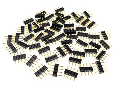 JZK 50 PCS LED strip connectors 4 pin male to male adapter plug for SMD 5050 3528 2835 RGB led light strip, kitchen led strip lights, led ribbon lights