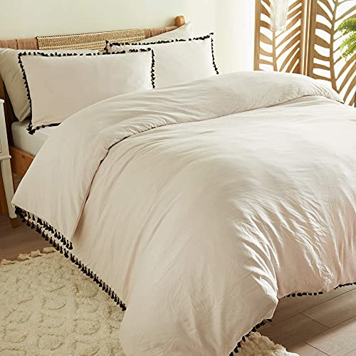 Cosmo Living Bettwäsche-Set mit Quasten, superweich, pflegeleicht, Designer-Bettwäsche-Set – Einzelbett (135 cm x 200 cm) + 1 passender Kissenbezug