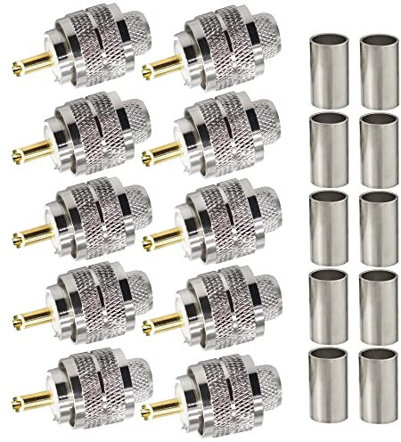 TUOLNK UHF Connector 10 Pack PL259 Male Plug Crimp Coax Adapter SO239 PL-259 Coaxial Connector for RG8 Coaxial Cable Compatible with CB Ham Radio Antenna