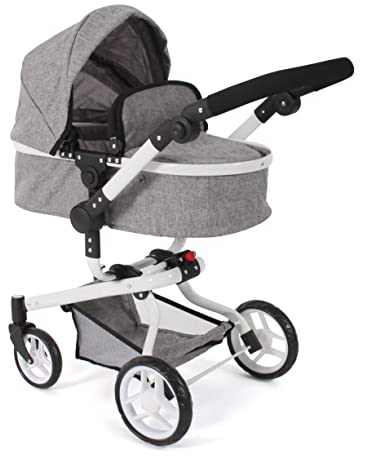 Yolo Poussette de poupée combinée 2 en 1 pour Enfants de 4 à 8 Ans, Gris Jean