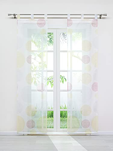 Delien Voile Schiebevorhänge 2er Set mit Schlaufen Flächengardinen Wohnzimmer Gardine »Kugellicht« Transparenter Vorhang mit bunten Kreismustern Fensterschals Gardinenschals BxH 57x145cm,Weiß