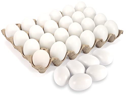 JOYIN 24 uova di Pasqua da 6 cm, uova di legno bianco, uova di Pasqua finte in legno bianco non verniciato, per bambini, fai da te, per dipingere le tue uova, artigianato pasquale, caccia alle uova di