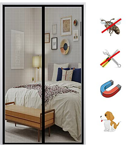 Magnet Fliegengitter Tür, Insektenschutz Balkontür Fliegenvorhang Moskitonetz Automatisches Schließen, ohne Bohren, für Balkontür Wohnzimmer Terrassentür-Black-C|| 120x200cm(47x78inch)