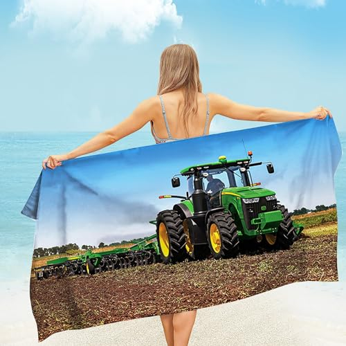 Rowjoy Traktor Strandtuch, 70 x 140cm Mikrofaser Strandtuch, Badetuch Handtuch für Kinder,Damen,Herren, Sandfrei für Strand, Pool, Schwimmen, Badezimmer (T1-70x140cm)